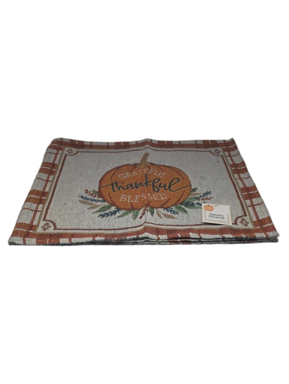 Set of 4 GRATEFUL THANKFUL BLESSED Autumn Placemats Thanksgiving Tapestry Style
